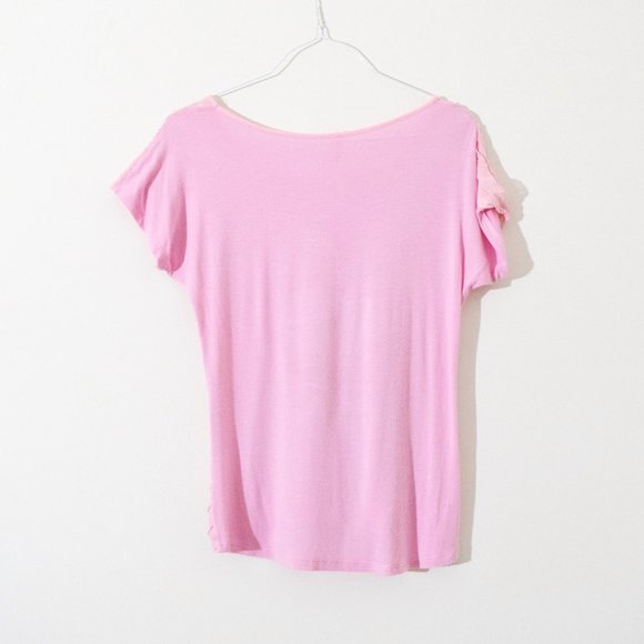 ANDREA MISSY Pink Crepe Ruffle Front Short Sleeve Blouse | Size S - Picture 2 of 3